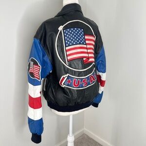 Vintage Michael Hoban 100% Leather USA Americana Black Embroidered Jacket S